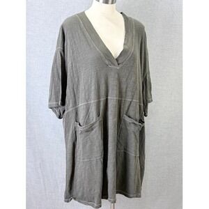 Natural Life Charlie Cotton V-Neck Mini Dress Olive Patch Pockets XL Boho